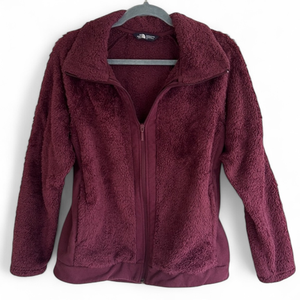 THE NORTH FACE Burgundy Furry Fleece Teddy Jacket Zip Plush Outdoor Cozy Size L